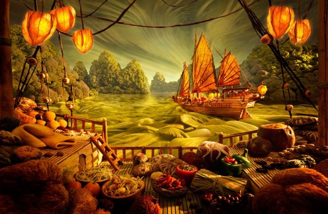 Chinesische Dschunke-Food Landschaften-Sachfotografie Carl-Warner Studio 