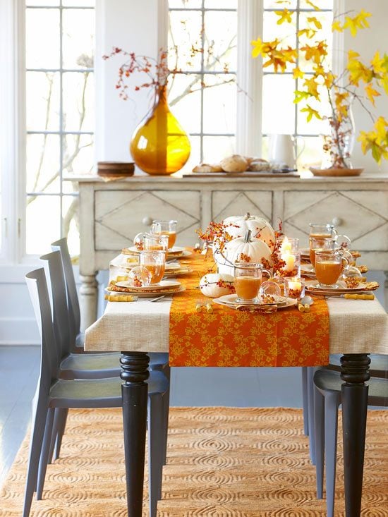 Dekorieren für den Herbst-Essplatz Tischdecke-orange warme-Farben Kombinieren