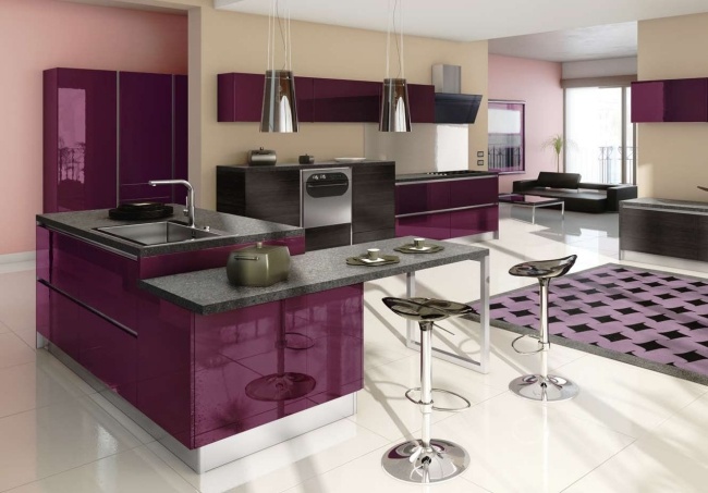Designküche modern Cronos-purpur Glanzoberflächen-Glas-Lehne Barstühle-Granitplatten