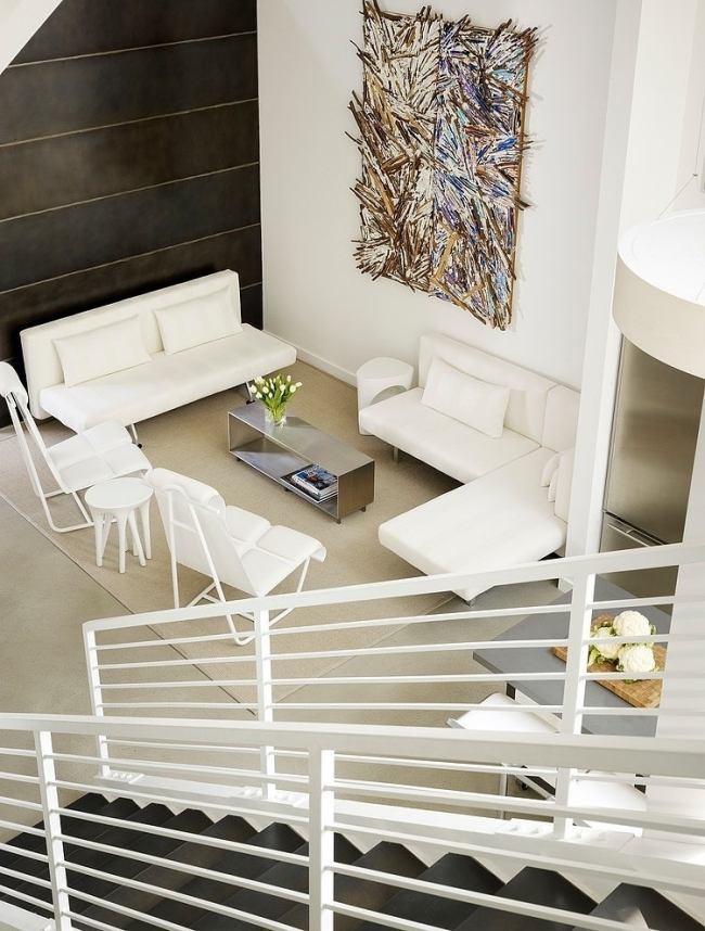Einrichtung weiß-schwarz-Stahl Struktur-Venice Loft-dreigeschossig modernes Innendesign