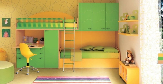 Farben Kinder Betten Hochbett-grün gelb-Moretticompact