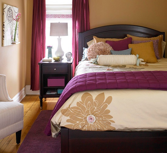 Farben für Schlafzimmer-Bettwäsche Pflaume-Sandgelb florale Muster