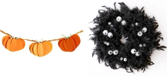 Federboa Kranz schwarz-basteln Girlande-Kürbisse Halloween Schmuck