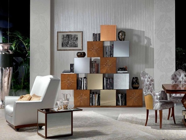 Freistehendes Bücherregal-Mondrian Spiegel-Türen Massivholz Spiegelwand