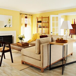 Gelb gestrichene-Wände Wohnzimmer-Herbst-Deko Ideen Selber machen
