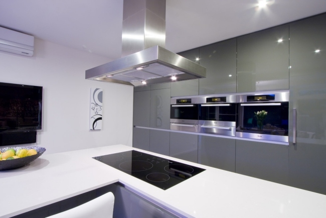 Glanz Küchenfronten-Modern Kücheninsel-integrierte induktions-Kochfelder Led-Lichter
