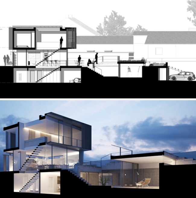 Haus Querschnitt Raumaufteilung 3D Visualisierung