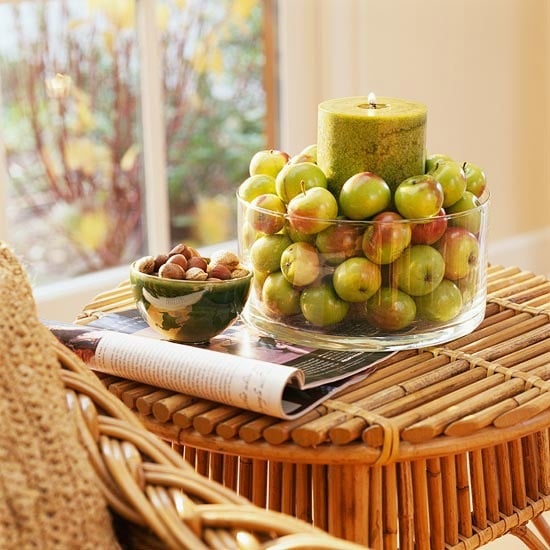 Herbst-Früchte Äpfel Glasschale-Deko für den Tisch Schmuck
