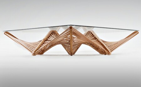 Kaffeetisch Holz Glas originelle Konstruktion Design