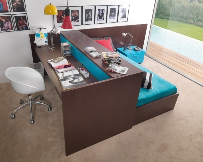 Kinderzimmer Möbel Kombination Schreibtisch-mit Rollbett Dearkids Bürostuhl