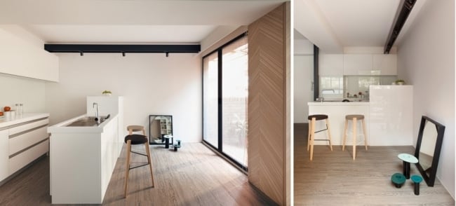 Kleine Wohnung einrichtung-minimalismus weiß-hell Eckküche
