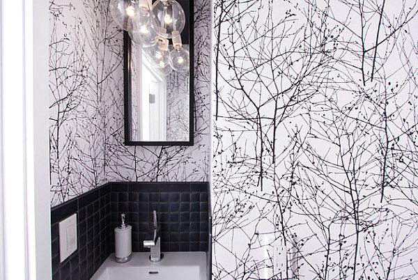 Kleines Badezimmer-Baumzweig-Muster Badezimmer Vliestapeten-schwarz weiß
