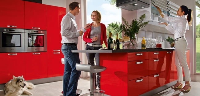 Kücheneinrichtung Häcker-Neo Rot-Glanz Jalousie-Oberschränke Mechanismus