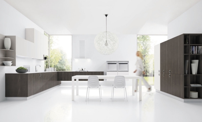 Küche Einrichtung-Dunkel Naturholz-ONE touch Euromobil Roberto Gobbo-Edoardo Gherardi