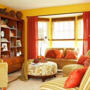 Mid-Century-Look Wohnzimmer-Farbgebung Ideen Herbst Farben-Curry Paprika vibrant