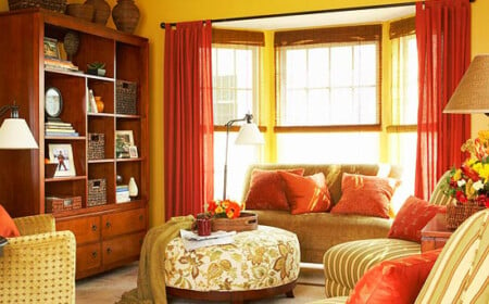 Mid-Century-Look Wohnzimmer-Farbgebung Ideen Herbst Farben-Curry Paprika vibrant