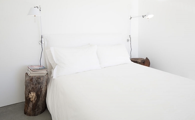 Mimimalistisch weiß-Schlafzimmer rustikale-Details-Beach villa Innendesign