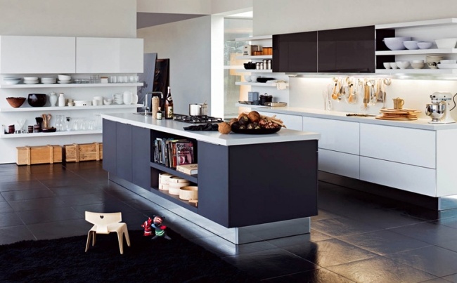 Moderne Küche-mit Kochinsel-Stauraum Aufbewahrung-einbaugeräte Ausstattung