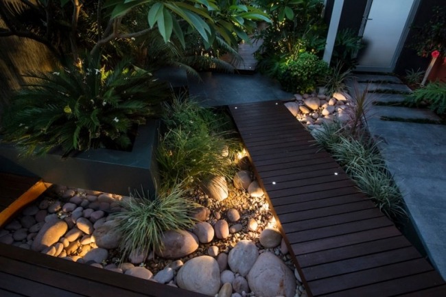 Outdoor Garten gestaltung-Holzweg Gartenleuchte glatte Steine-asiatischer Stil