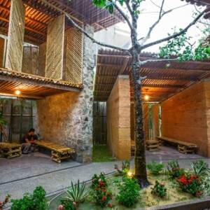 Pavillon Garten Gestaltung Bambus Stein