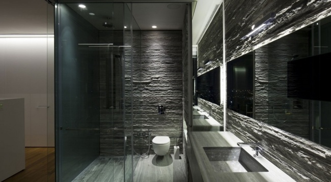 R1T penthouse badezimmer design naturstein grau