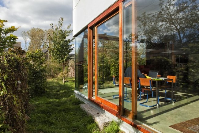 Schiebetür Glaswand Holzrahmen-Verglasungen Gepo-Haus Belgien