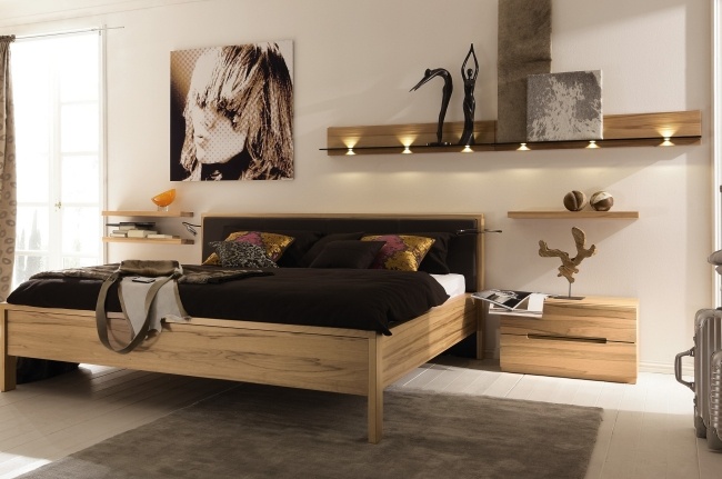 Schlafzimmer modern Design-Bett hülsta Struktur-Buche holz