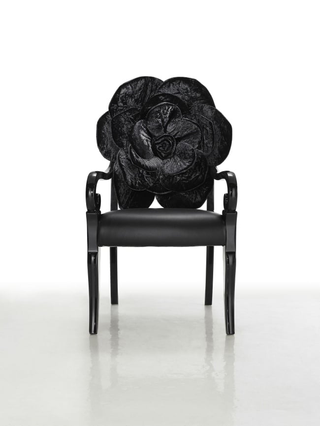Schwarz Stuhl mit Armlehnen-Sicis Trone-Rückenlehne Blumenartig