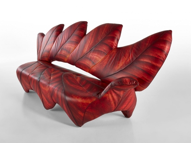 Sofa modern-rot Leder-Acero Rosso-Divano Sicis blattförmig