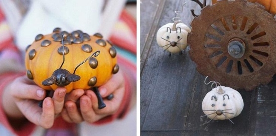 Gartendeko Stecknadeln zieren Mini Kürbisse-Mäuse zu Halloween