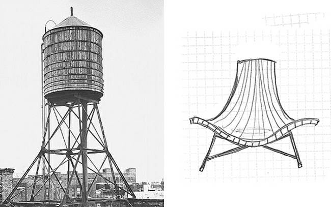 Stuhl Skizze Wasserturm inspiriert Designer Möbel