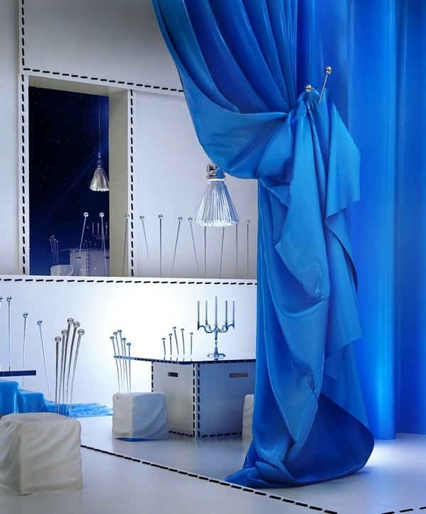 Szwalnia Design-Bar Restaurant-Vorhang Blau-Lampen modern Quasten
