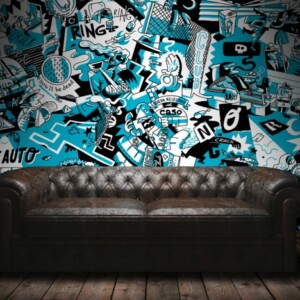 Tapeten urban Stilmix Ledersofa blau stilvolles Design