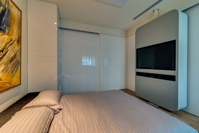 Tel-Aviv Einrichtung Wohnung Schlafzimmer-Eingelassen Fernseher 