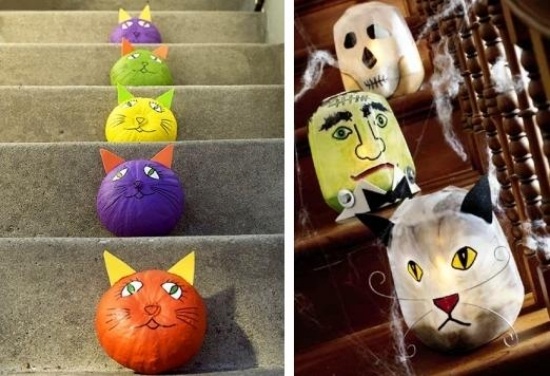 Treppen Ideen für Dekoration basteln Halloween-Kürbisse Karzen