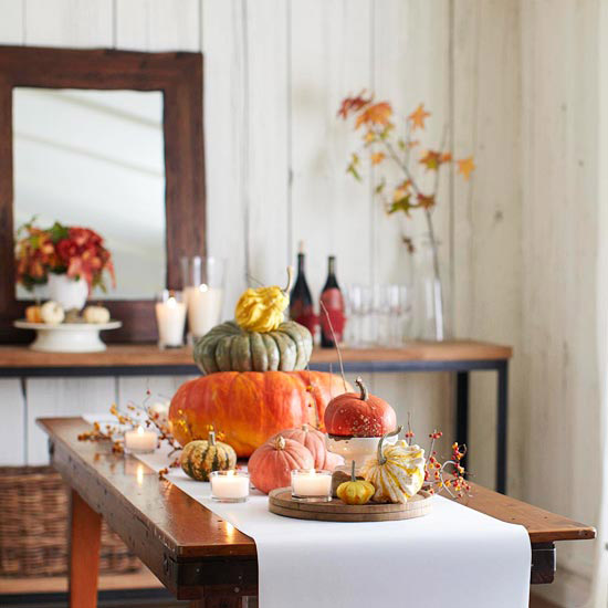 Weiß Tischläufer-Tischset mit Kürbissen-Herbstlich dekorieren ideen
