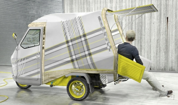 Wohnmobil Design drei Räder kariert retro Gestell