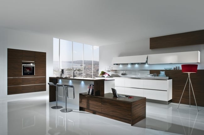 Zeitgenössische Küchen Einrichtung-Holzschrank System-Weiß Oberschränke Barstuhl Design