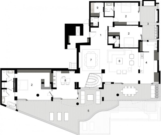 architekturplan modernes designer appartment mit ozeanblick