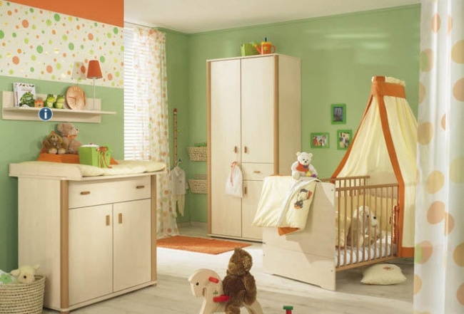 babyzimmer komplett grüne wandfarbe beige möbel paidi