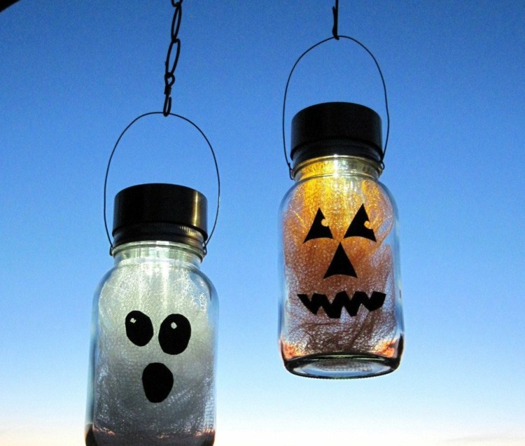 basteln zu halloween laternen geist kuerbis einweckglas gesichter deko
