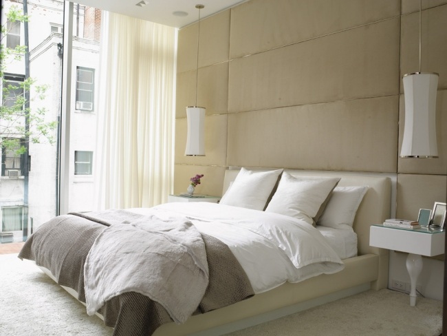 gestaltungsideen schlafzimmer beige polsterung wand entspannt