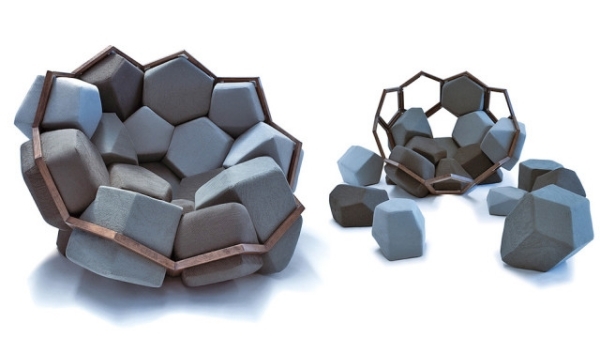grau blau quartz designer sessel mit geometrischen formen