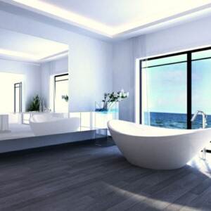 großes Badezimmer Gestaltung Ideen Armaturen freistehende Badewanne Bilder