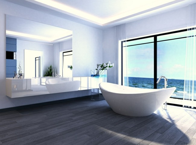 großes Badezimmer Gestaltung Ideen Armaturen freistehende Badewanne Bilder