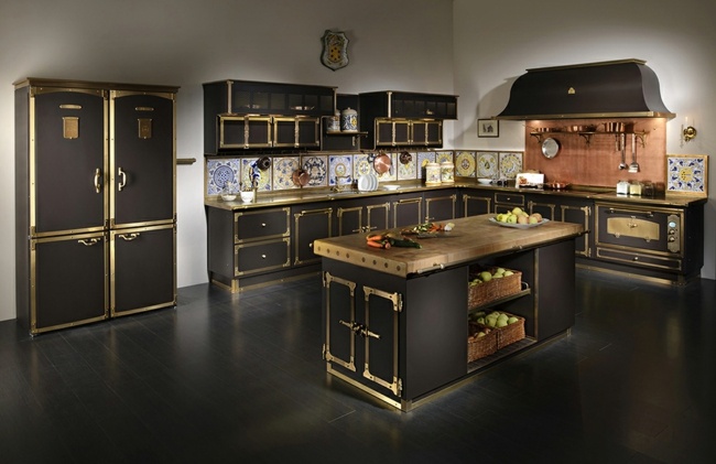  Designer Küche Landhaust schwarz golden