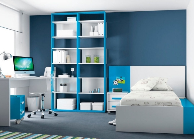 Ideen für Jungen Kinderzimmer ROS1SA modern blau weiß regalsystem