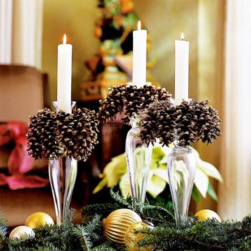 kerzenständer zapfen dekorieren kleben ornamente winter