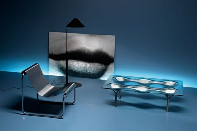 Kaffeetisch Glas modernes Bild Metall Stuhl