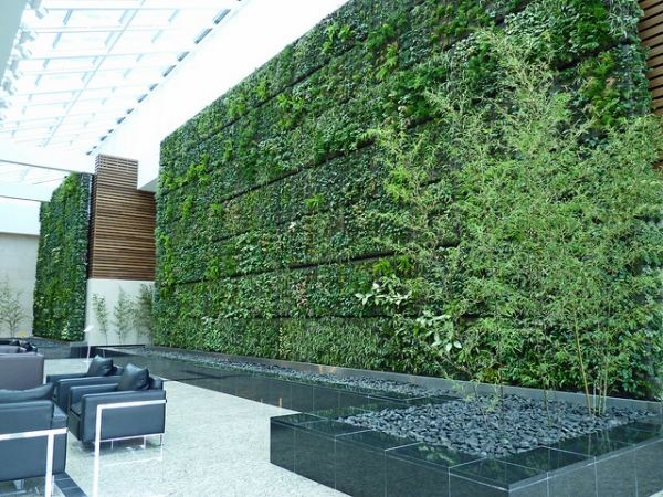 moderne lobby grüne wand als architekturelement